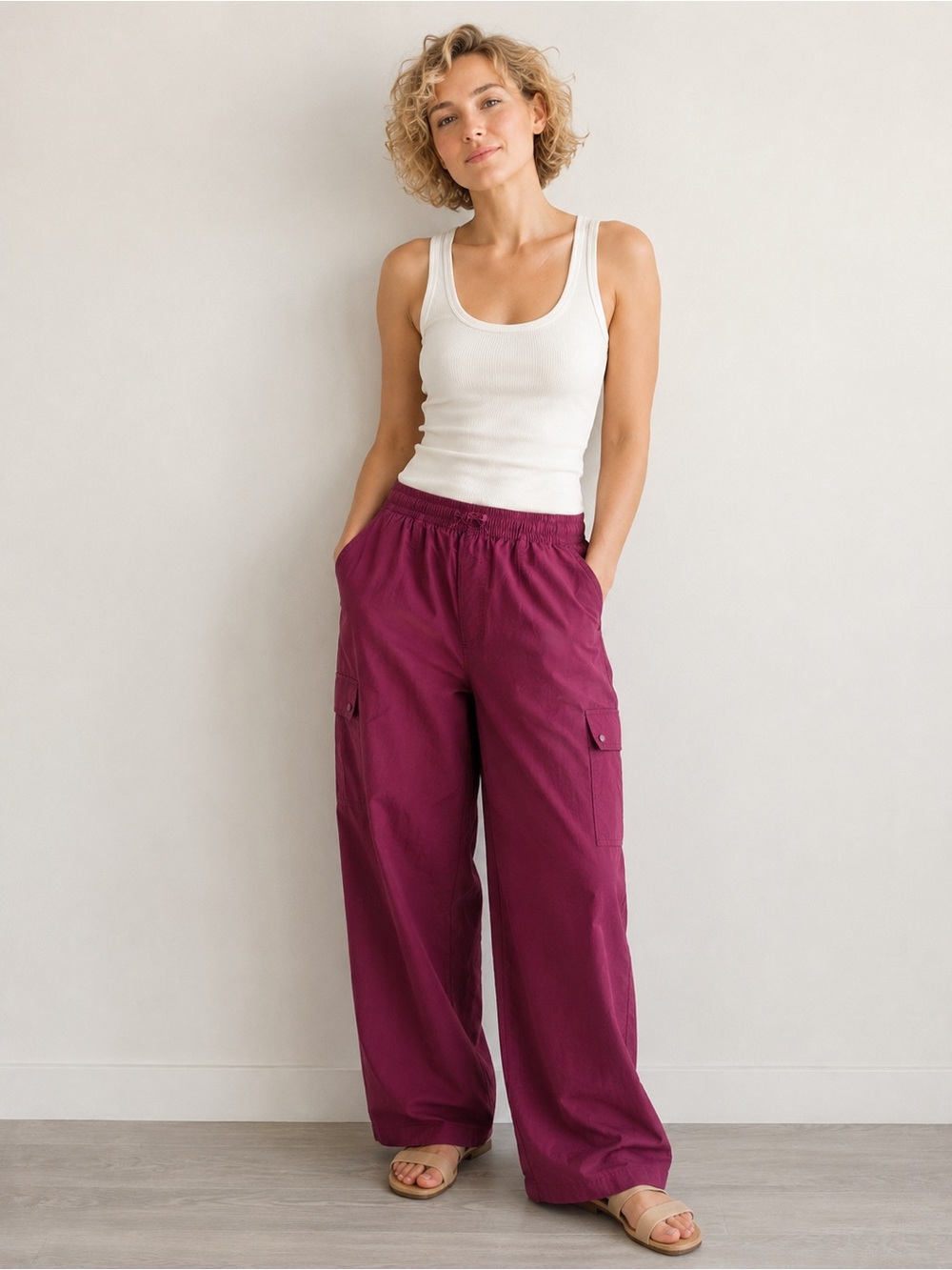 New PINK Victoria's Secret Burgundy Elastic Waist “Parachute” Cargo Pants M.